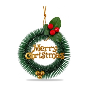 Coroniță de Crăciun Merry Christmas, verde, plastic, 15 cm, aprox. 21 × 17 cm cu decor - Img 2