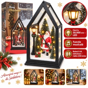 Decoratiune luminoasa de Crăciun cu muzica, model cu Moș Crăciun, 41 × 22 cm