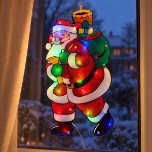 Decorațiune luminoasă de Crăciun Moș Crăciun, LED, model vitraliu, priză, 47 × 22 cm - Img 9