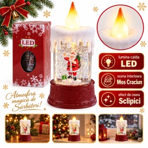 Decoratiune luminoasa in forma de lumanare LED cu Moș Crăciun, din plastic și PVC, 19x8 cm