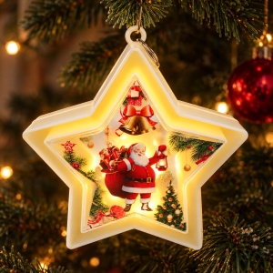 Decoratiune luminoasă in forma de stea, cu Moș Crăciun, cu lumina LED, 14 × 14 cm - Img 3