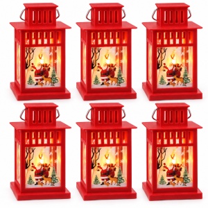 Felinar decorativ de Crăciun cu LED și muzică, set 6 bucăți, roșu, din plastic, 15x8 cm - Img 2
