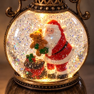 Felinar decorativ de Crăciun cu lumină LED și muzică, cu Mos Craciun , 17,5x6,5 cm - Img 4