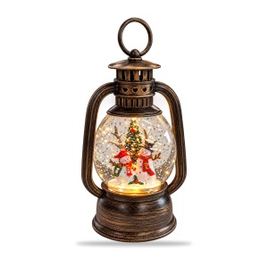 Felinar decorativ de Crăciun, cu lumini LED si muzica, 19x8 cm - Img 3