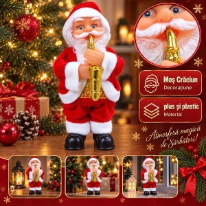 Figurină decorativă de Crăciun Moș Crăciun cu saxofon, pluș și plastic, 17 × 8 cm - Img 8