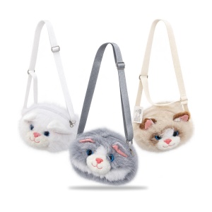 Gentuță de umăr pentru copii, model pisicuță, blăniță plușată, fermoar, 20 cm - Img 3