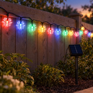 Instalatie de Craciun solara, 4m, multicolora, 20 LED-uri in forma de clopotei, fir negru - Img 3