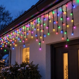 Instalație de Crăciun tip țurțuri, 17 m, 200 LED-uri, multicolor, fir negru - Img 3