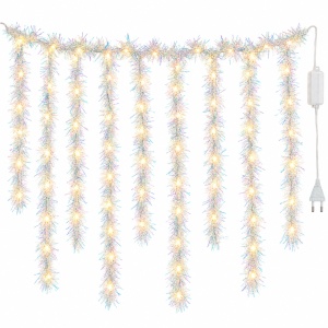 Instalație perdea cu beteală albă irizantă, 3 m, fir 1 m, 200 LED alb cald, interconectabilă - Img 3