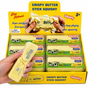 Jucărie Antistres Squishy Butter Crispy Galben 13 cm – Unt cu Strat de Ceară Crocant - Img 2