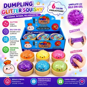Jucărie Antistres Squishy Dumpling cu Glitter și Bile din Gel, 8,5 cm, Culoare Aleatorie - Img 2