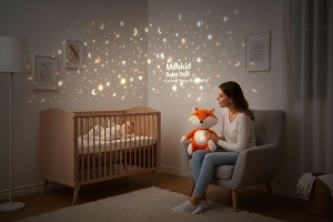 Jucarie de Plus Vulpe cu Proiectie Luminoasa si Sunete Linistitoare pentru Bebelusi, 26x20x14cm - Img 2