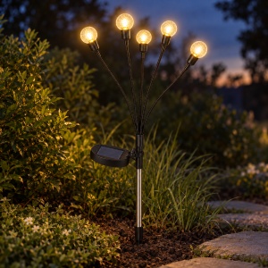 Lampă solară de grădină tip licurici, 6 LED-uri, alb cald, exterior, 38x6cm - Img 3