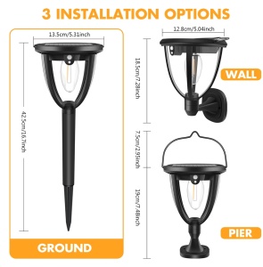 Lampă solară LED de perete, plastic negru, 100 Led, lumină caldă, cu comutator intensitate - Img 4