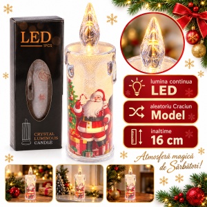 Lumanare decorativa LED Craciun, model aleatoriu, plastic transparent, 16 cm