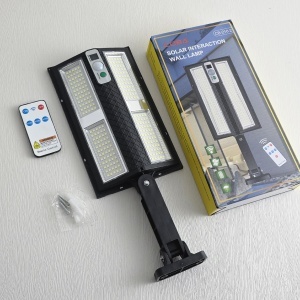 Lumină solară cu senzor LED, control telecomandă, montaj perete, negru