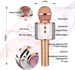 Microfon karaoke wireless Bluetooth cu difuzor, voice changer, USB si TF Card, negru - Img 4