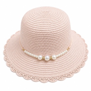 Pălărie Damă Roz Pudrat de Vară cu Perle Decorative – Bor Lat, Reglabilă și Elegantă