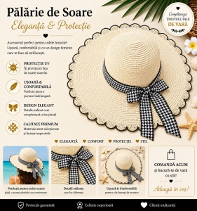Palarie de Soare pentru Femei Crem cu Fundita Negru-Alb Eleganta – Model Chic de Vara - Img 2