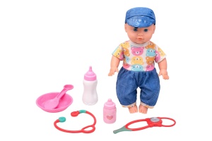 Păpușă bebeluș interactiv cu sunete, îmbrăcată modern, jucărie din plastic și textil, 23x32x11 cm - Img 2