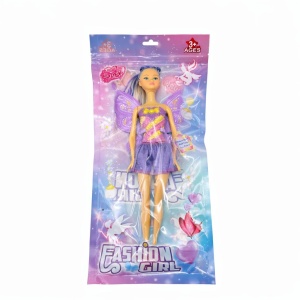 Papusa zana jucarie 30 cm cu aripi si rochie mov roz, Fashion Girl - Img 2