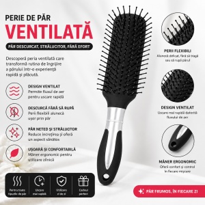 Perie de Păr Ventilată Profesională , neagra – Descurcare Rapidă și Uscare Eficientă - Img 2