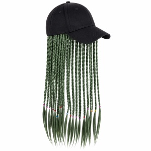 Peruca impletita verde 50 cm cu sapca neagra stil modern