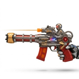 Pistol jucarie electric, 30 cm cu lumini, sunet si efect abur, model futuristic rosu - Img 2