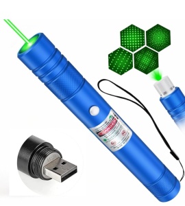 Pointer laser verde reincarcabil USB cu cap interschimbabil, culori mixte