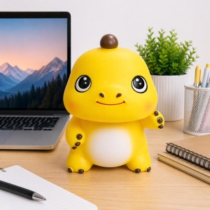 Pușculiță dinozaur galben 20 cm – cutie economii cu capac inferior, design simpatic - Img 4