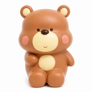 Pușculiță ursuleț maro, 20,5 cm, din plastic, cu capac inferior