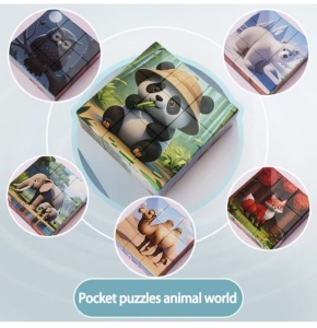 Puzzle magnetic cuburi animale, 6 modele, joc educativ portabil copii - Img 3