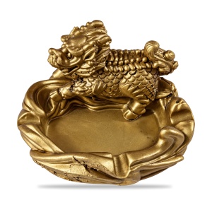 Scrumieră decorativă din rășină cu statuetă de dragon auriu, 11x9 cm - Img 2