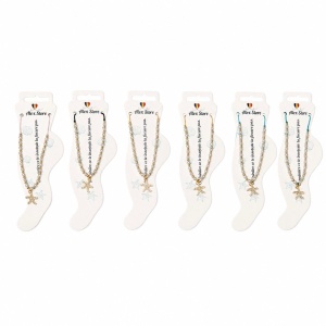 Set 12 bratari de picior Roxe, 20cm, cu steluta aurie si perle albe, reglabile