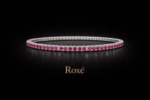 Set 12 bratari ROXE argintii elastice cu pietre magenta stralucitoare elegante - Img 2