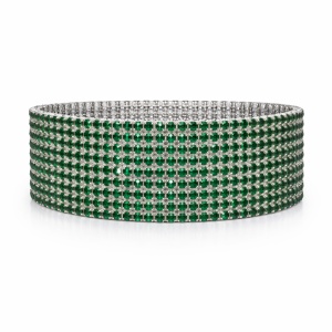 Set 12 bratari ROXE argintii elastice cu pietre verde smarald stralucitoare