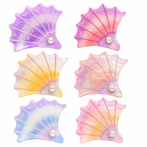 Set 12 Clești de Păr Scoică 7 cm cu Perlă – Diverse Culori Pastelate