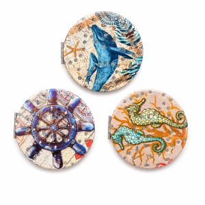 Set 12 oglinzi cosmetice 7 cm , elemente marine, oglindă dublă, compacte și elegante - Img 2