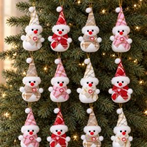 Set 12 ornamente de brad om de zăpadă, polistiren și textil, culori asortate, 17 × 6 cm - Img 6