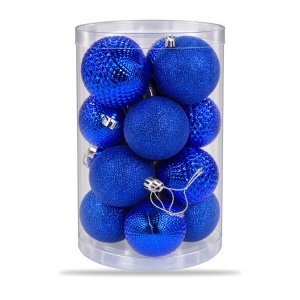 Set 16 globuri de Crăciun albastre din plastic, modele asortate cu sclipici, tub 33x17 cm - Img 3