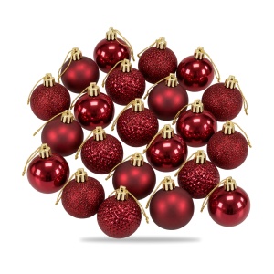 Set 24 globuri de Crăciun bordo, plastic, cu agățătoare, tub 28 x 11 cm - Img 4