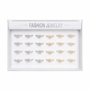 Set 24 inele dama elegante cu inimioara si pietre, auriu si argintiu, reglabile ROXE
