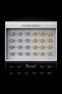 Set 24 Inele ROXE Diamond Square Luxury – Auriu & Argintiu, Reglabile, Cristal Central Elegant - Img 2