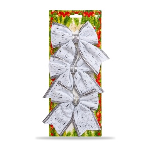 Set 3 fundițe decorative de Crăciun, alb cu argintiu, 35x14cm
