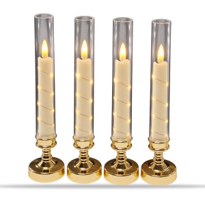 Set 4 lumânări LED decorative cu efect de flacără, suport auriu, 29 x 6,5 cm - Img 2