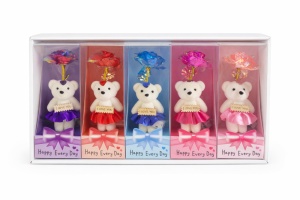Set 5 ursuleti cu floare artificiala LED si baterii incluse, Happy Every Day, 25 x 9.5 cm - Img 2