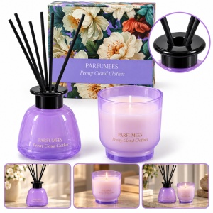 Set aromaterapie cu lumânare parfumată și difuzor cu bețișoare, aromă florală, mov, 24 x 16 cm - Img 2