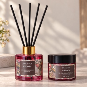 Set cadou lumânare parfumată și difuzor cu bețișoare, parfum Sakura, 20 × 14 cm - Img 3
