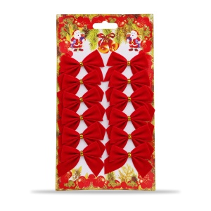 Set de 12 fundițe catifea pentru brad de Crăciun, roșii cu accent auriu, 21x10 cm - Img 2