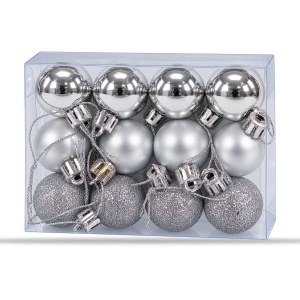 Set de 12 Globulețe Argintii pentru Brad, Lucioase, Mate și cu Sclipici, din Plastic, 3 cm - Img 3
